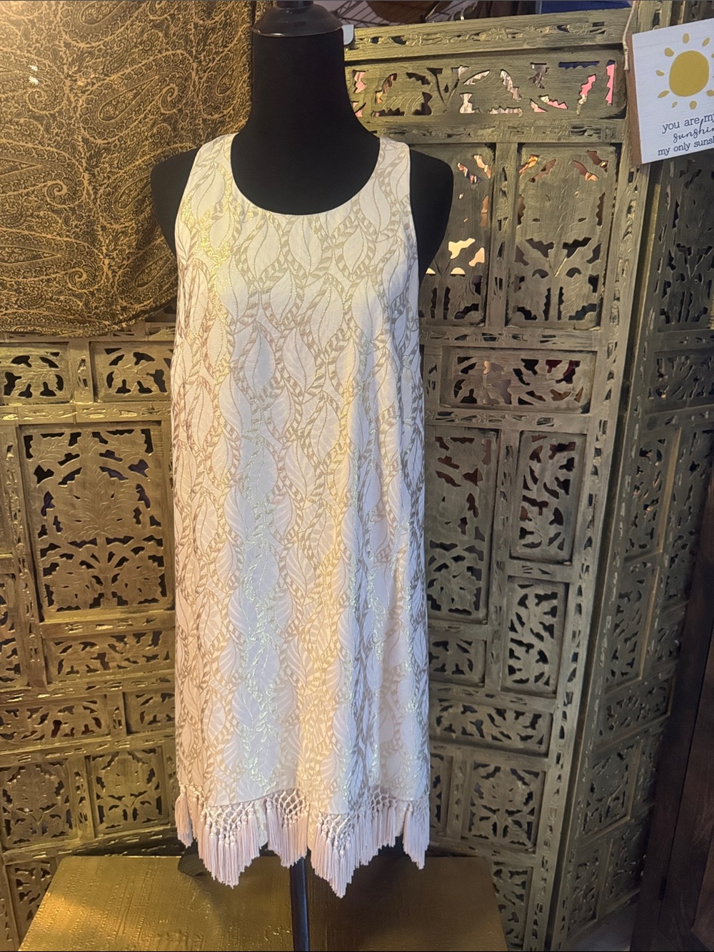 Women's Cream Sleeveless Fringe Hem Dress Lilly Pulitzer